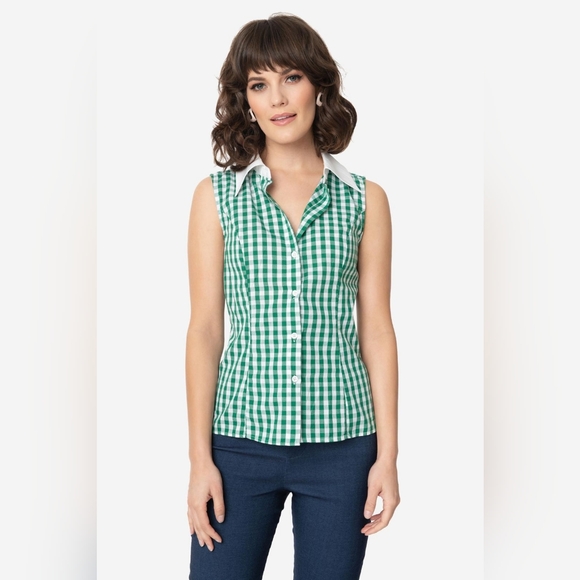 Unique Vintage, Smak Parlour Red & White Gingham Go-Getter Blouse - Picture 7 of 11